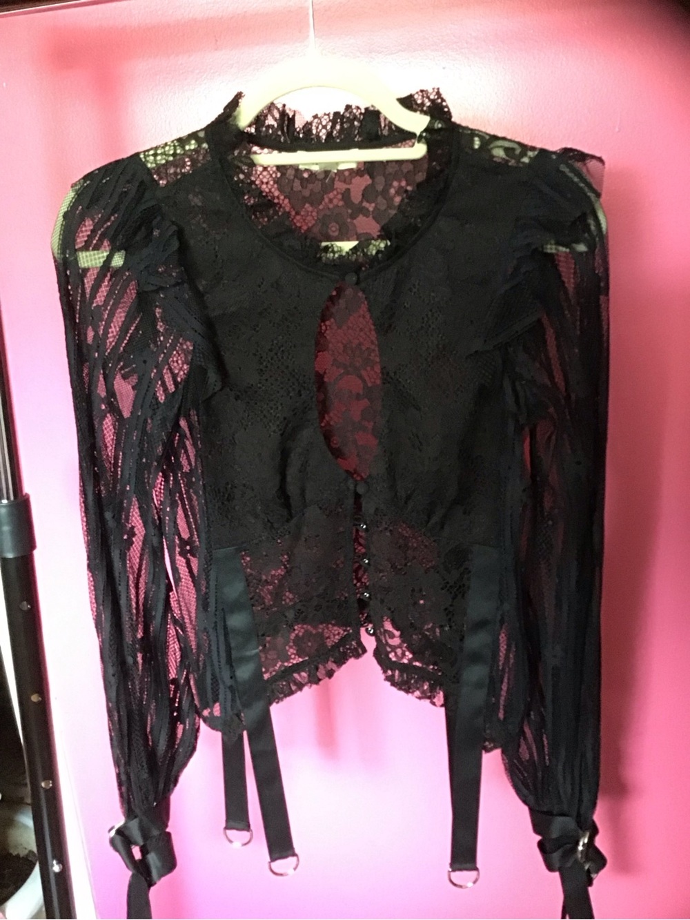 For Love & Lemons Black Sheer Lace Long-Sleeve Blouse